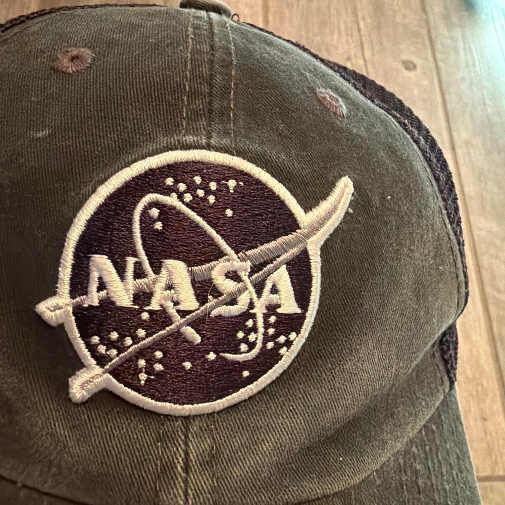 NASA Distressed Black Gray Mesh Trucker Hat Embroidered Logo Snapback Cap